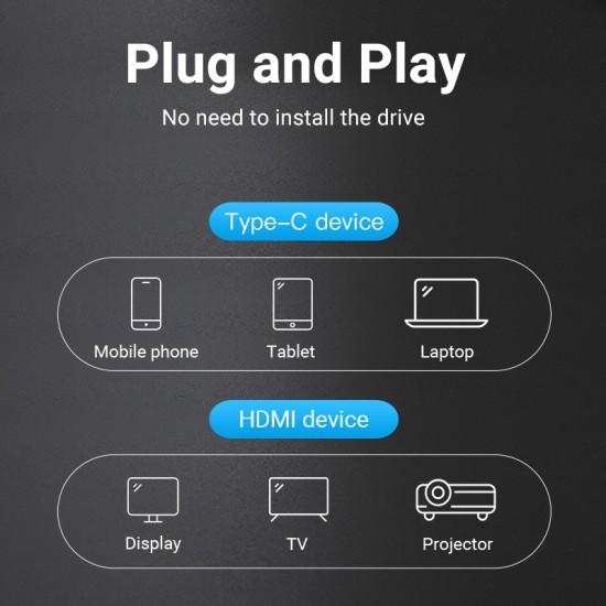 VENTION Type-C to HDMI Adapter Gray Aluminum Alloy Type (TCDH0) VENTION Type-C to HDMI Adapter Gray Aluminum Alloy Type (TCDH0)