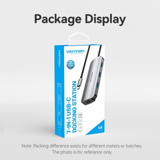 VENTION Type-C to HDMI/USB 3.0*3/SD/TF/PD 100W Docking Station 0.15M Gray Aluminum Alloy Type (TOJHB)