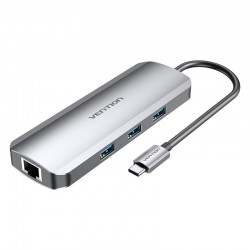 VENTION Type-C to HDMI/USB 3.0*3/RJ45/SD/TF/TRRS 3.5mm/PD 100W Docking Station 0.15M Gray Aluminum Alloy Type (TOLHB)
