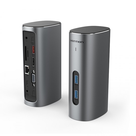 VENTION Type-C to HDMI/VGA/USB 3.1 Gen 2/USB 3.1 Gen 2-C/USB 3.0x2/RJ45/SD/TF/TRRS 3.5mm/PD 100W/DC 10W Docking Station Gray Vertical Aluminum Alloy Type (TPJH0-EU) VENTION Type-C to HDMI/VGA/USB 3.1 Gen 2/USB 3.1 Gen 2-C/USB 3.0x2/RJ45/SD/TF/TRRS 3.5mm/PD 100W/DC 10W Docking Station Gray Vertical Aluminum Alloy Type (TPJH0-EU)