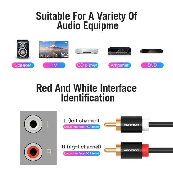 VENTION 2RCA Male to Male Audio Cable 1M Black Metal Type (VAB-R06-B100) VENTION 2RCA Male to Male Audio Cable 1M Black Metal Type (VAB-R06-B100)