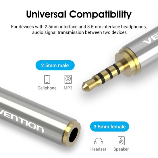 VENTION 2.5mm Male to 3.5mm Female Audio Adapter Silvery Metal Type (VAB-S02) VENTION 2.5mm Male to 3.5mm Female Audio Adapter Silvery Metal Type (VAB-S02)