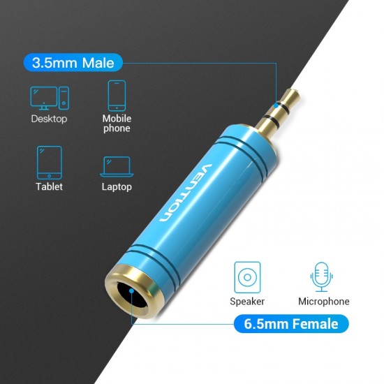 VENTION 3.5mm Male to 6.5mm Female Audio Adapter Blue Metal Type (VAB-S04-L) VENTION 3.5mm Male to 6.5mm Female Audio Adapter Blue Metal Type (VAB-S04-L)