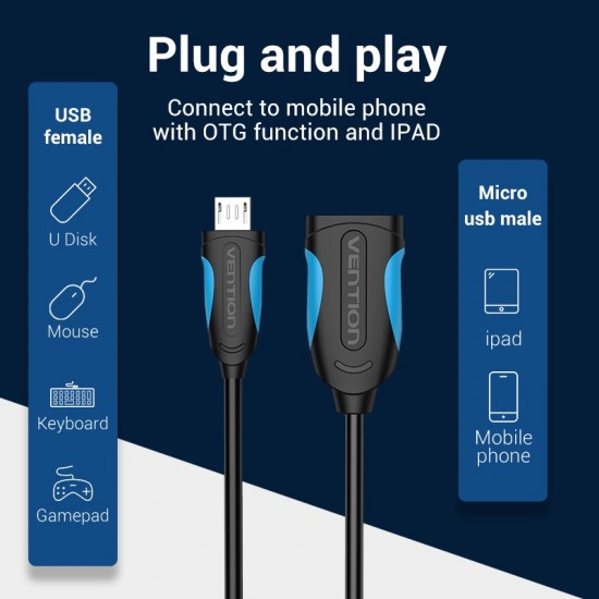 VENTION USB 2.0 A Female to Micro B Male OTG Cable 0.25M Black (VAS-A07-B025) VENTION USB 2.0 A Female to Micro B Male OTG Cable 0.25M Black (VAS-A07-B025)