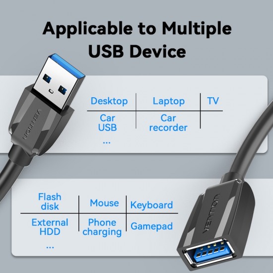 VENTION USB 3.0 Extension Cable 2M Black (VAS-A45-B200)