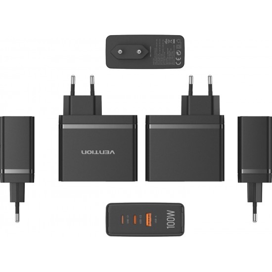 VENTION 3-Port USB (C+C+A) GaN Charger (100W/100W/30W) EU Black (FEGB0-EU) VENTION 3-Port USB (C+C+A) GaN Charger (100W/100W/30W) EU Black (FEGB0-EU)