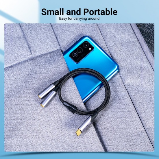 VENTION Type-C Male to 2*3.5mm Earphone Jack Adapter 0.3M Gray Aluminum Alloy Type (BGNHY)