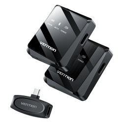 VENTION USB-C 2-Pack Wireless Clip-On Lavalier Microphone Black (NCBB0)