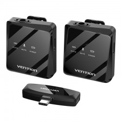 VENTION USB-C 2-Pack Wireless Clip-On Lavalier Microphone Black (NCBB0)
