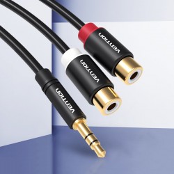 VENTION 3.5mm Male to 2RCA Female Audio Cable 0.3M Black Metal Type (VAB-R02-B030)