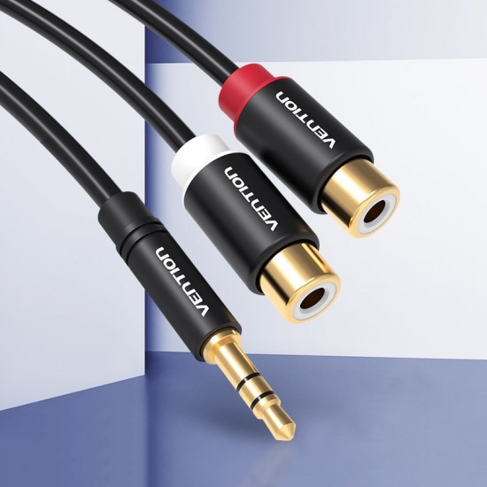 VENTION 3.5mm Male to 2RCA Female Audio Cable 0.3M Black Metal Type (VAB-R02-B030)