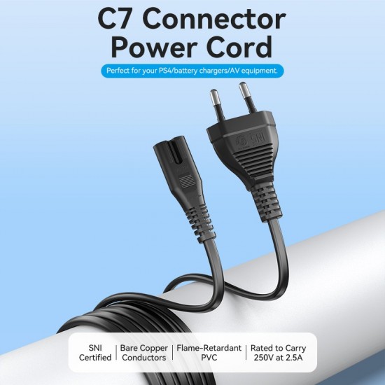 VENTION 2-Prong Power Cable C7 Connector 1.8M Black EU-Plug (ZCIBAC)