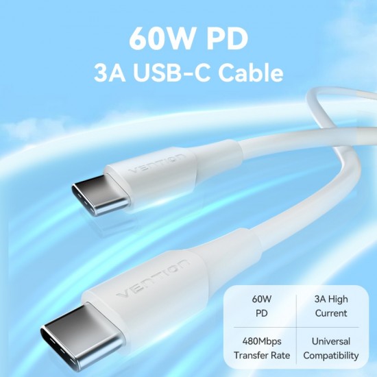 VENTION USB 2.0 Type-C to Type-C 3A Cable 1.5M White (TAXWG)