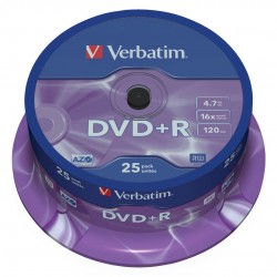 Verbatim 25pcs DVD+R 4,7GB 16x Speed, Matt Silver (43500)